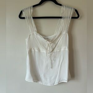 Reformation White Lace-Trim Silk Tank